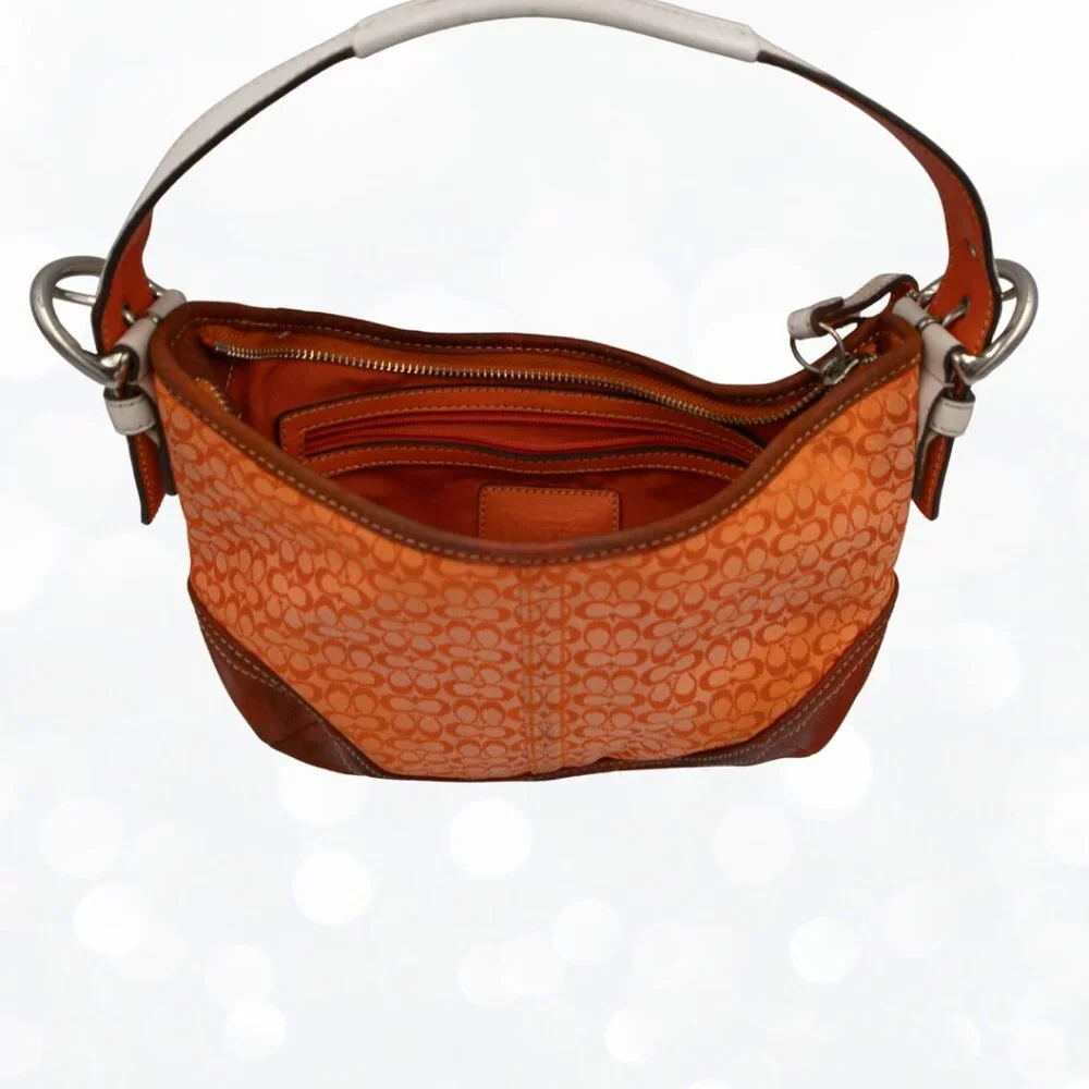 Vintage Coach Soho Orange Signature Hobo Bag | Y2K Leather Trim Purse - Picture 2 of 7